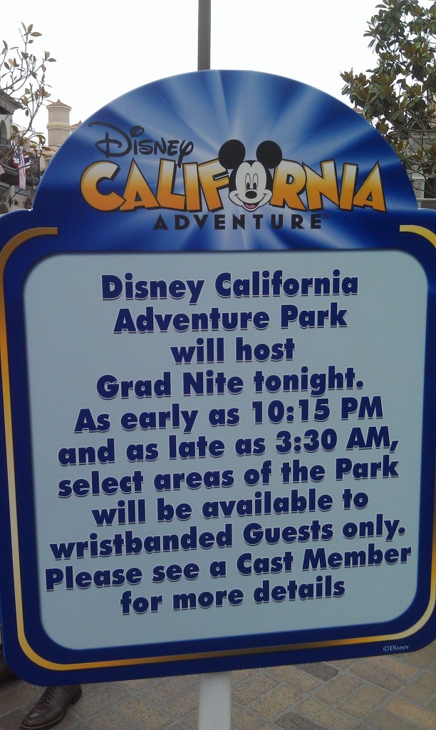 Over to DCA, signs warning about Gradnite closures