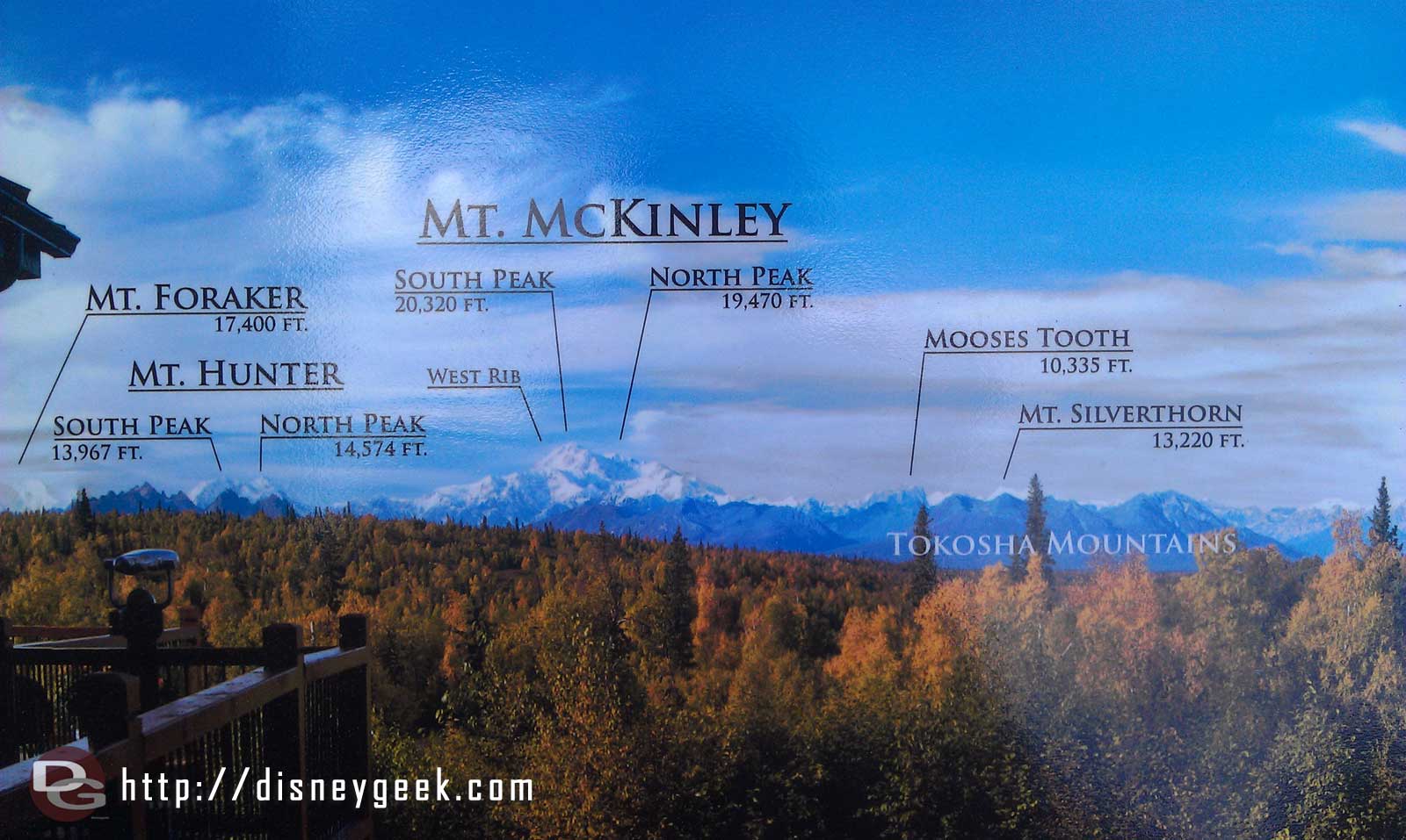 A map showing the peaks and heights Mt McKinley Alaska