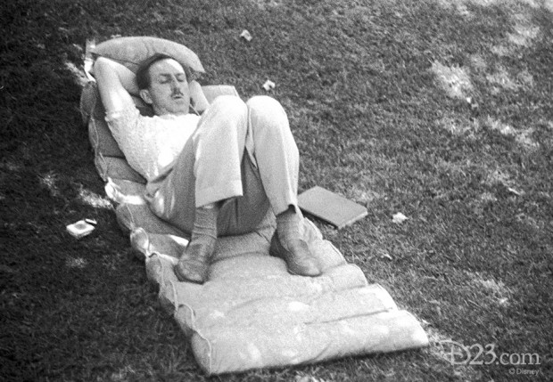 This never-before-released photo, taken with Walt’s personal camera, show Walt sleeping in the shade on the lawn of his Woking Way home on a state-of-the-art '40-s cushion—a book at his side. From the “D’scovered” feature exclusively on D23.com.