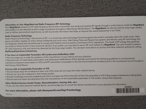 Annual Passholder MagicBand instruction card back