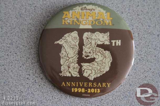 Disney Animal Kingdom 15th Anniversary Button