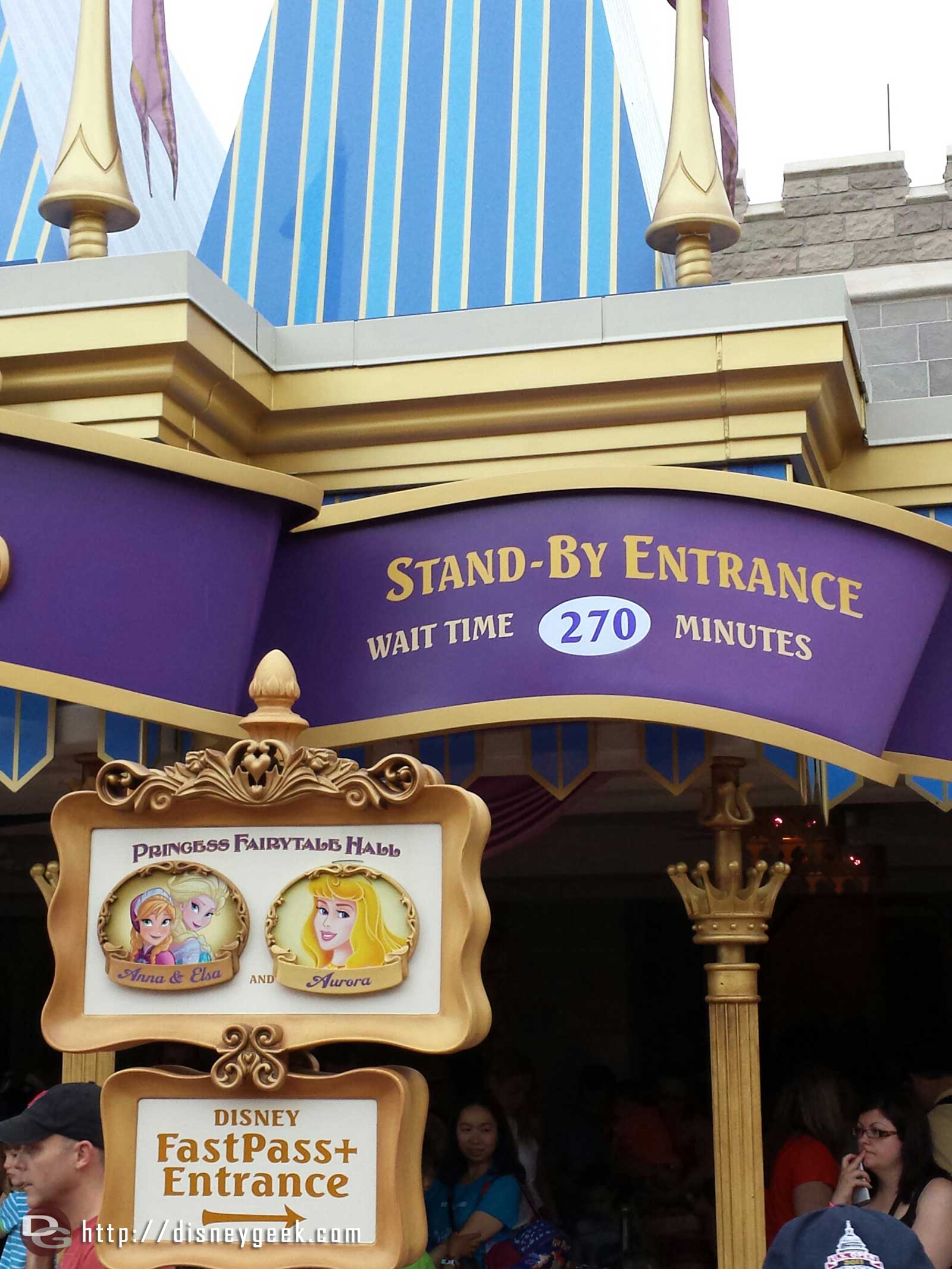Even with the rain still a posted 270 min wait for the Frozen sisters.