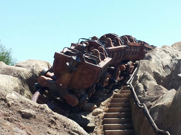 The Seven Dwarfs Mine Train opens May 28th.  Today they were cycling some empty trains