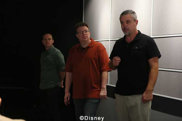 "BIG HERO 6" Pictured (L-R): Kyle Odermatt (VFX Supervisor), Michael Kaschalk (Head of Effects), Nathan Curtis (Effects Production Supervisor). Photo by: Patrick Wymore. ©2014 Disney. All Rights Reserved.