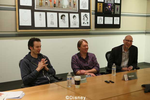 "BIG HERO 6" Pictured (L-R): Directors Chris Williams & Don Hall and Producer Roy Conli. Photo by: Patrick Wymore. ©2014 Disney. All Rights Reserved.