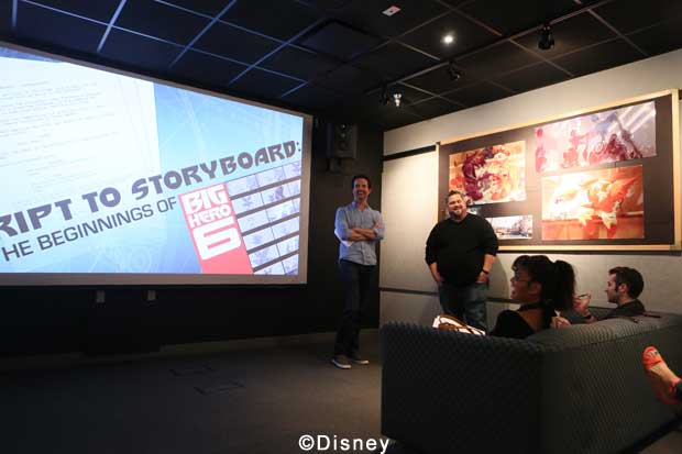 "BIG HERO 6" Pictured (L-R): Robert Baird (Screenwriter) and Paul Briggs (Head of Story). Photo by: Patrick Wymore. ©2014 Disney. All Rights Reserved.