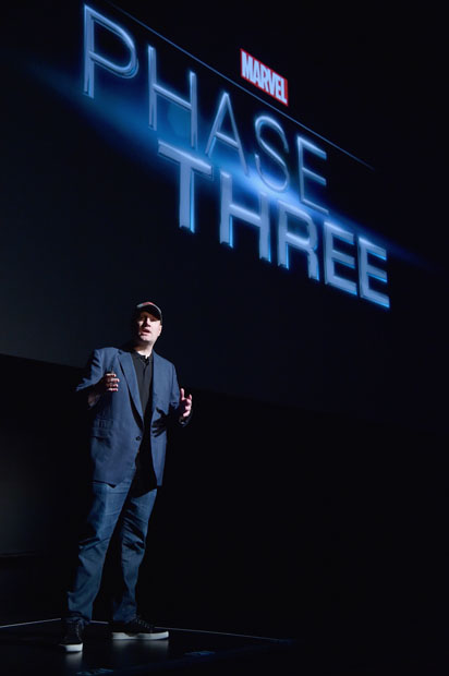 LOS ANGELES, CA - OCTOBER 28:  President of Marvel Studios Kevin Feige onstage during Marvel Studios fan event at The El Capitan Theatre on October 28, 2014 in Los Angeles, California.  (Photo by Alberto E. Rodriguez/Getty Images  for Disney) *** Local Caption *** Kevin Feige