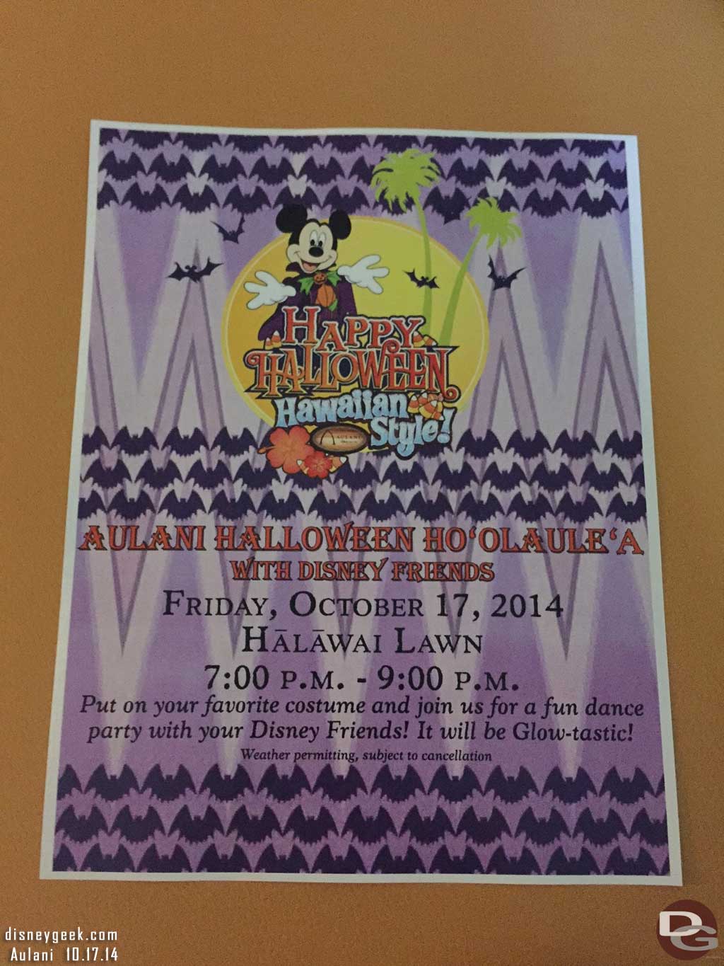 Aulani Halloween Ho'Olaule'A with Disney Friends Flyer