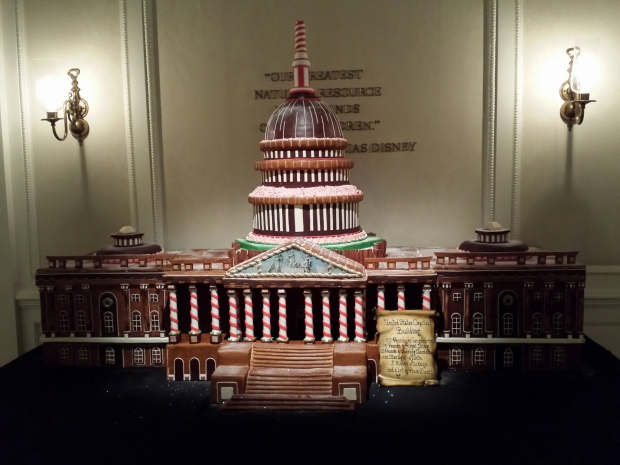 The United States Capitol building modeled out of gingerbread in the American Adventure lobby