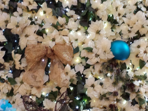 A closer look at the  poinsettia tree in the Dolphin lobby