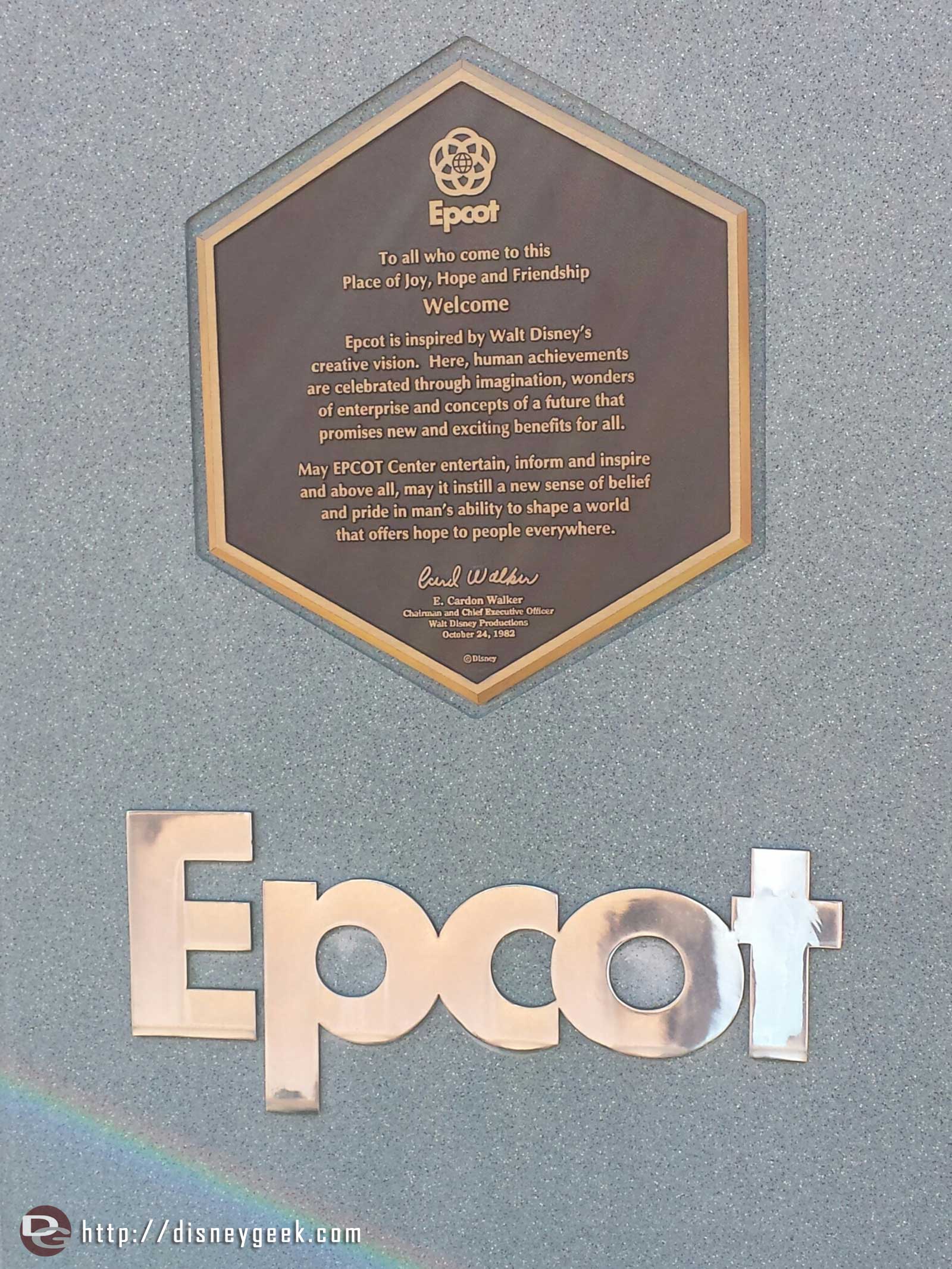 Walked by the dedication plaque for Epcot so had to take a picture.