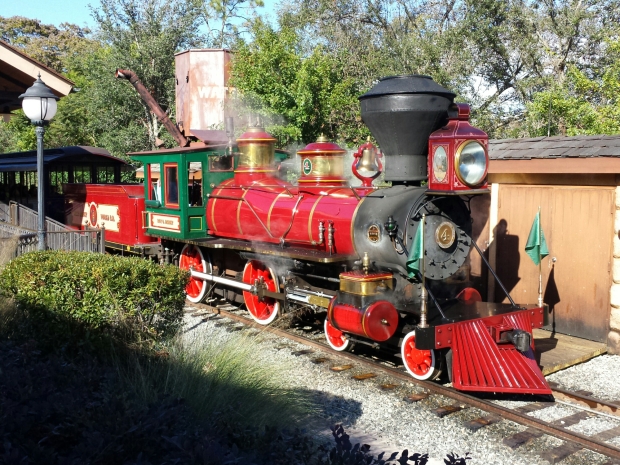 The Walt Disney World Railroad Roy O Disney engine preparing to depart Fantasyland.