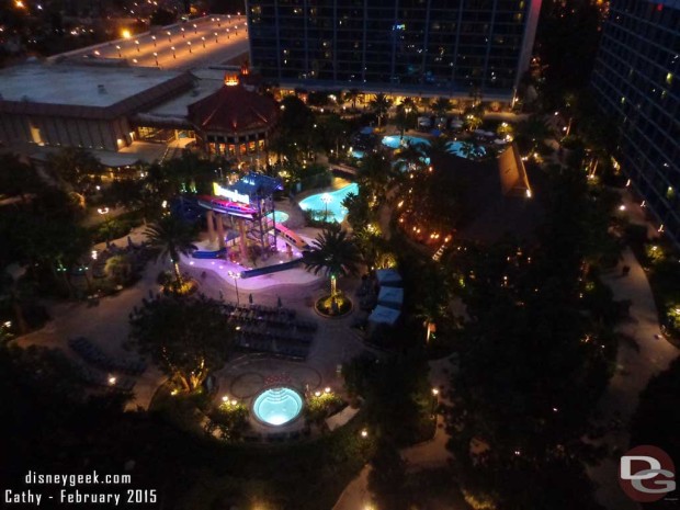 Disneyland Hotel Pool area at night