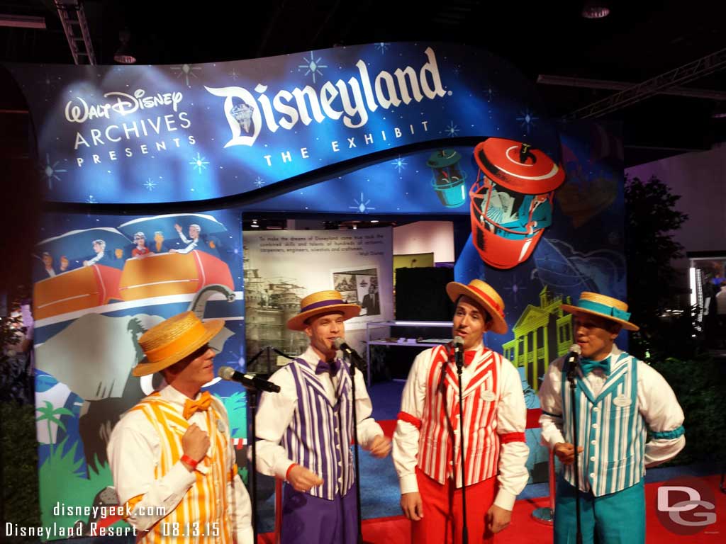 The Dapper Dans of Disneyland performing before the official opening of the Walt Disney Archives Presents Disneyland the Exhibit