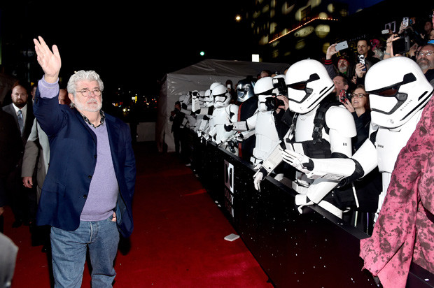 HOLLYWOOD, CA - DECEMBER 14:  Director George Lucas attends the World Premiere of ?Star Wars: The Force Awakens? at the Dolby, El Capitan, and TCL Theatres on December 14, 2015 in Hollywood, California.  (Photo by Alberto E. Rodriguez/Getty Images for Disney) 