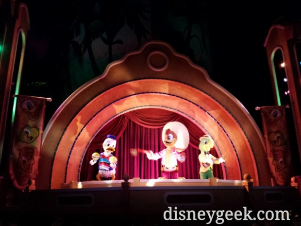 Inside three figures from the original Magic Kingdom Mickey Mouse Revue show have replaced the finale video.  