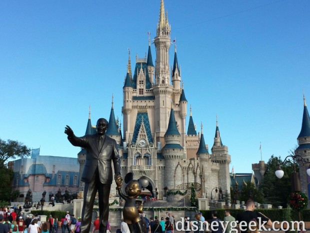 Walt & Mickey Partners Statue and Cinderella Castle