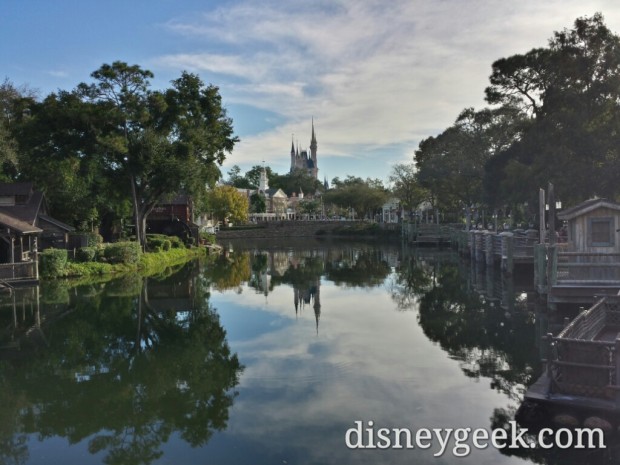 The Rivers of America and Cinderella Castle this morning