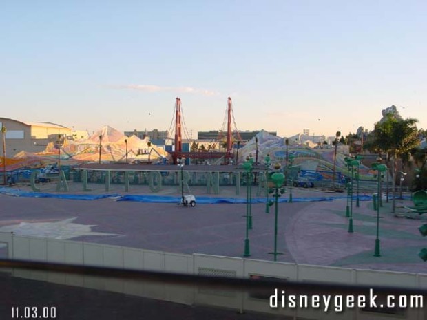 The view from the Monorail of the Esplanade and DCA entrance in November 2000, three months before opening.