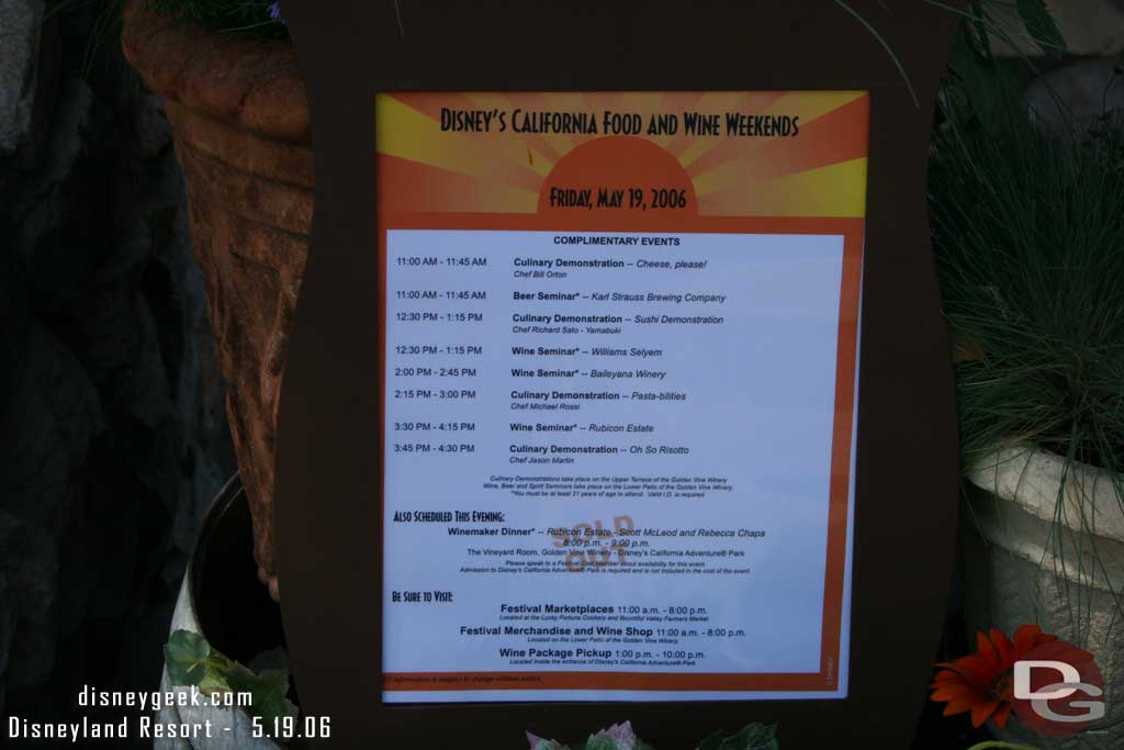 The schedule of events for the day.