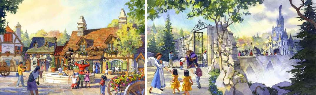 (L)Village in Beauty and the Beast Area (tentative name) (R) Exterior of Major Attraction Concept image
