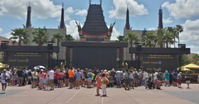 The Center Stage is set up throughout the day at Disney's Hollywood Studios. The screens are lowered at night. I wish they were lowered between shows too.