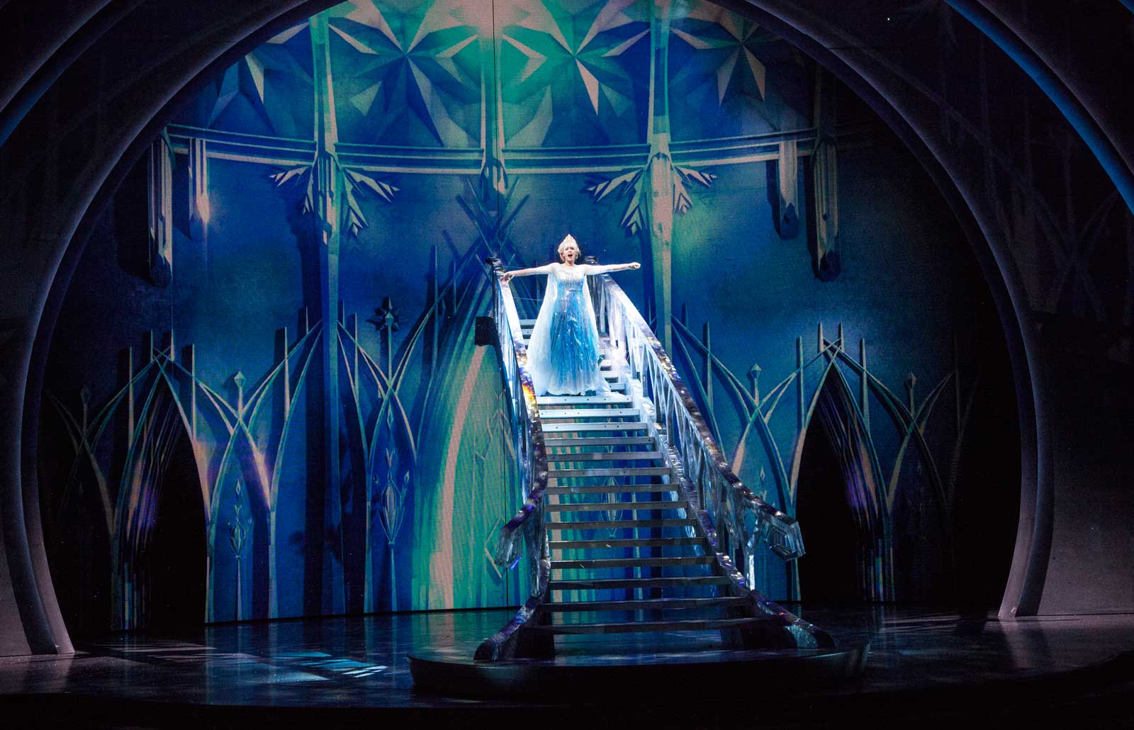 ELSA IN 'FROZEN - LIVE AT THE HYPERION' -- A new theatrical interpretation for the stage based on Disney's animated blockbuster film, Frozen is now playing at the Hyperion Theater at Disney California Adventure Park. The show immerses audiences in the emotional journey of Anna and Elsa with all of the excitement of live theater, including elaborate costumes and sets, stunning special effects and show-stopping production numbers. (Scott Brinegar/Disneyland Resort)