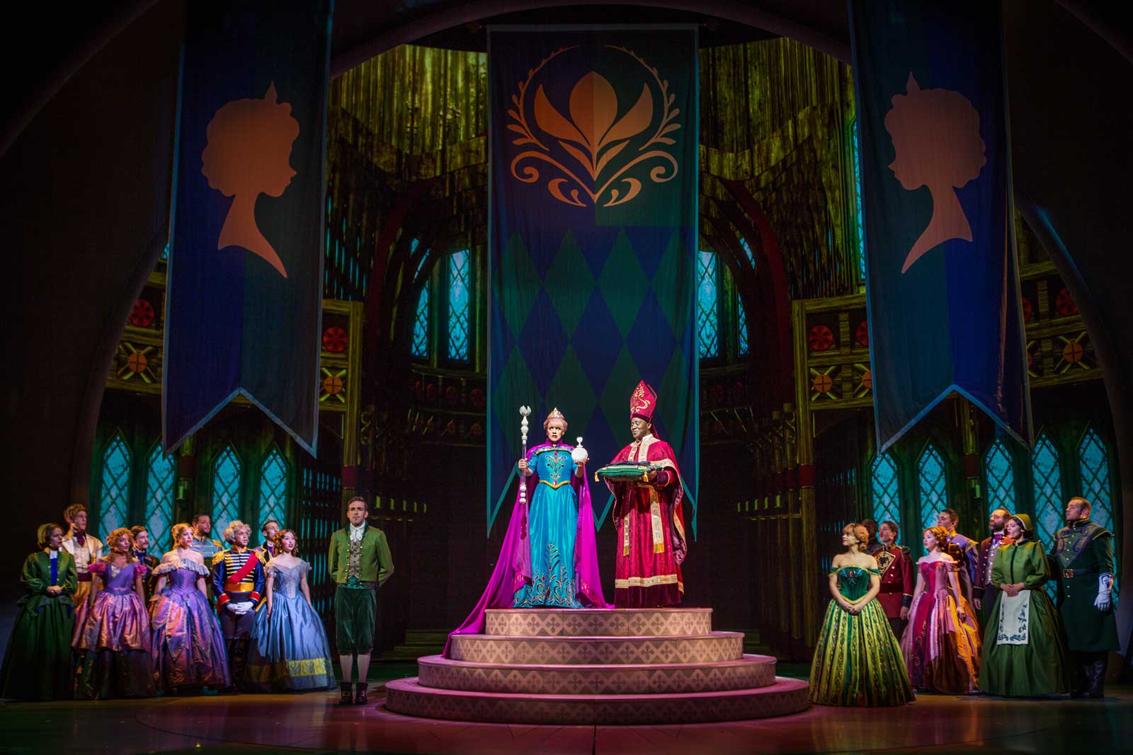 ELSA'S CORONATION IN 'FROZEN - LIVE AT THE HYPERION' -- A new theatrical interpretation for the stage based on Disney's animated blockbuster film, Frozen is now playing at the Hyperion Theater at Disney California Adventure Park. The show immerses audiences in the emotional journey of Anna and Elsa with all of the excitement of live theater, including elaborate costumes and sets, stunning special effects and show-stopping production numbers. (Piotr A. Redlinski/Disneyland Resort)