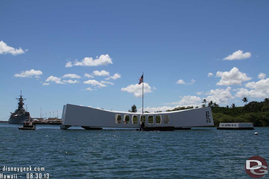 Pearl Harbor Hawaii - USS Arizona Memorial with the USS Missouri beyond it