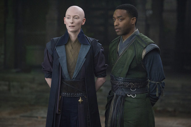 Marvel's DOCTOR STRANGE L to R: The Ancient One (Tilda Swinton) and Mordo (Chiwetel Ejiofor) Photo Credit: Jay Maidment ©2016 Marvel. All Rights Reserved.