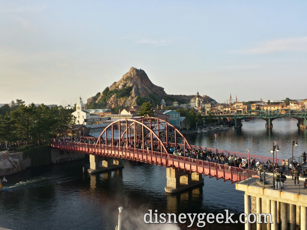 Tokyo DisneySea - The line on the bridge is for a Table Is Waiting. 