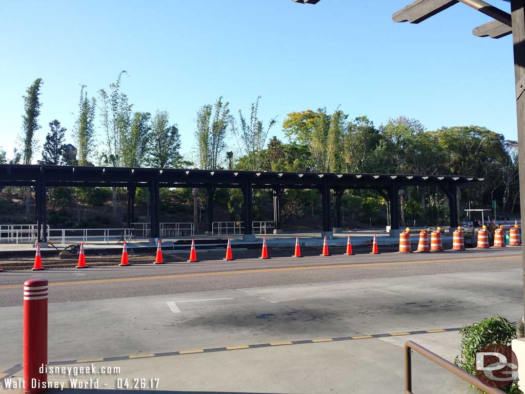 Work on the new additions to the Animal Kingdom bus stops is nearing completion but still needs some concrete.