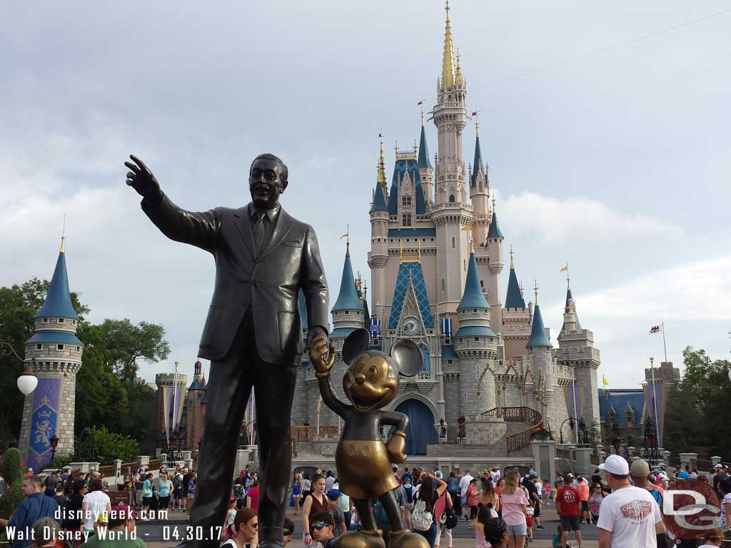 Walt and Mickey Partners Statue in the Hub at the Magic Kingdom