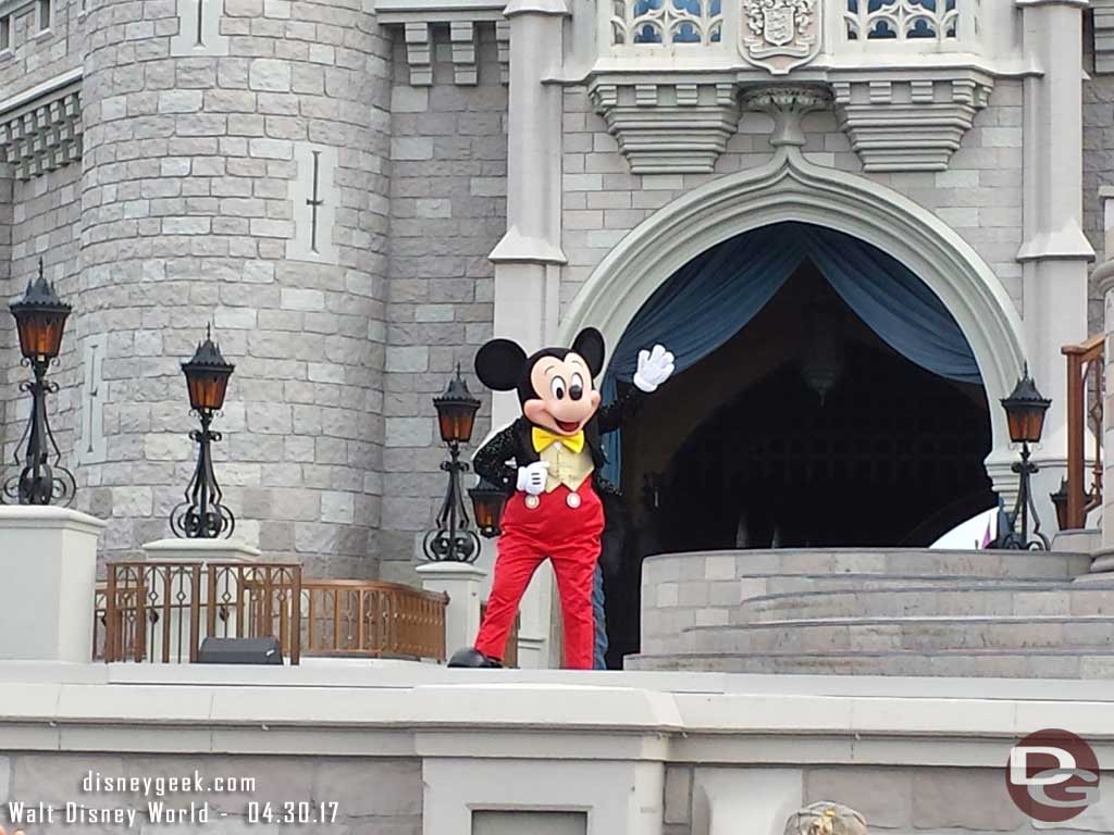 Mickey and several of his friends open the park each morning with a show called Let the Magic Begin