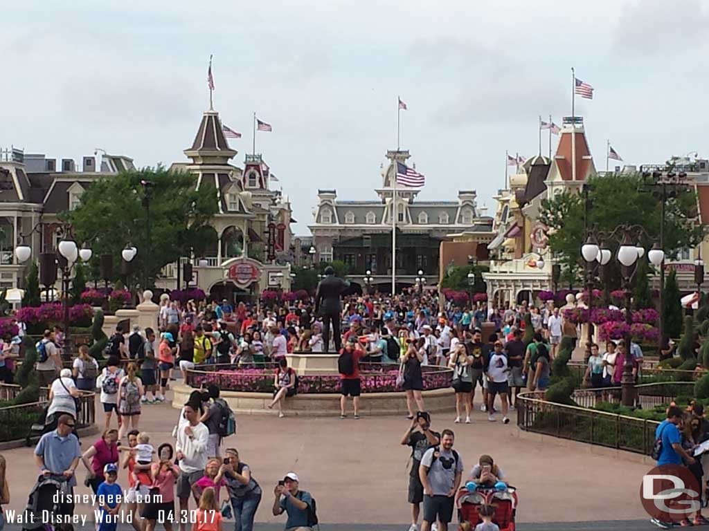 Looking toward Town Square from Cinderella Castle just after park opening.