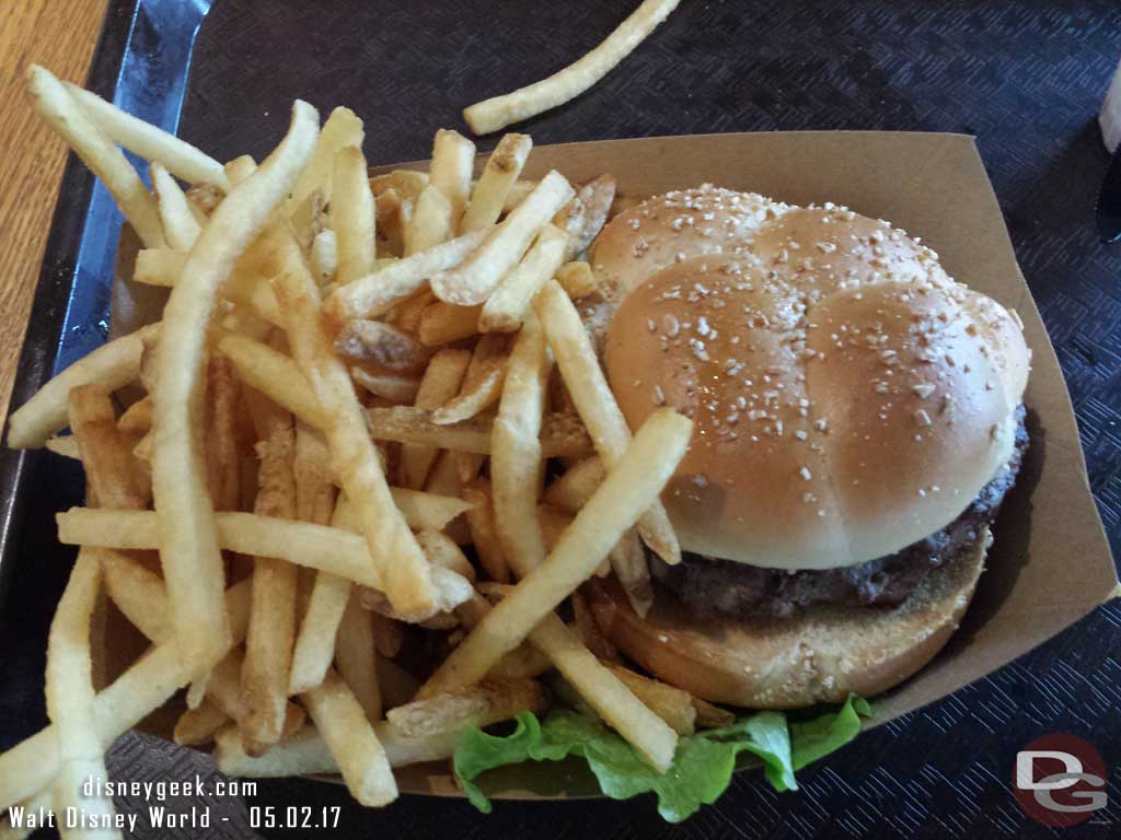 Burger and Fries at the Backlot Express