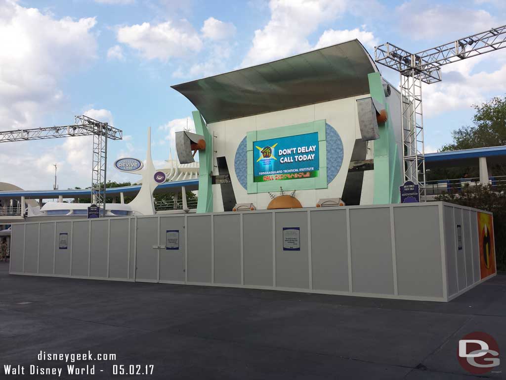At the Magic Kingdom around 6:30pm, some renovation work on the stage in Tomorrowland.