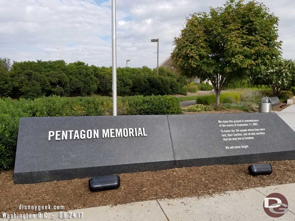 There are no photos allowed at the Pentagon with two exceptions. The outside 9/11 Memorial Area and the visitor check in area. We stopped by the outside memorial first.