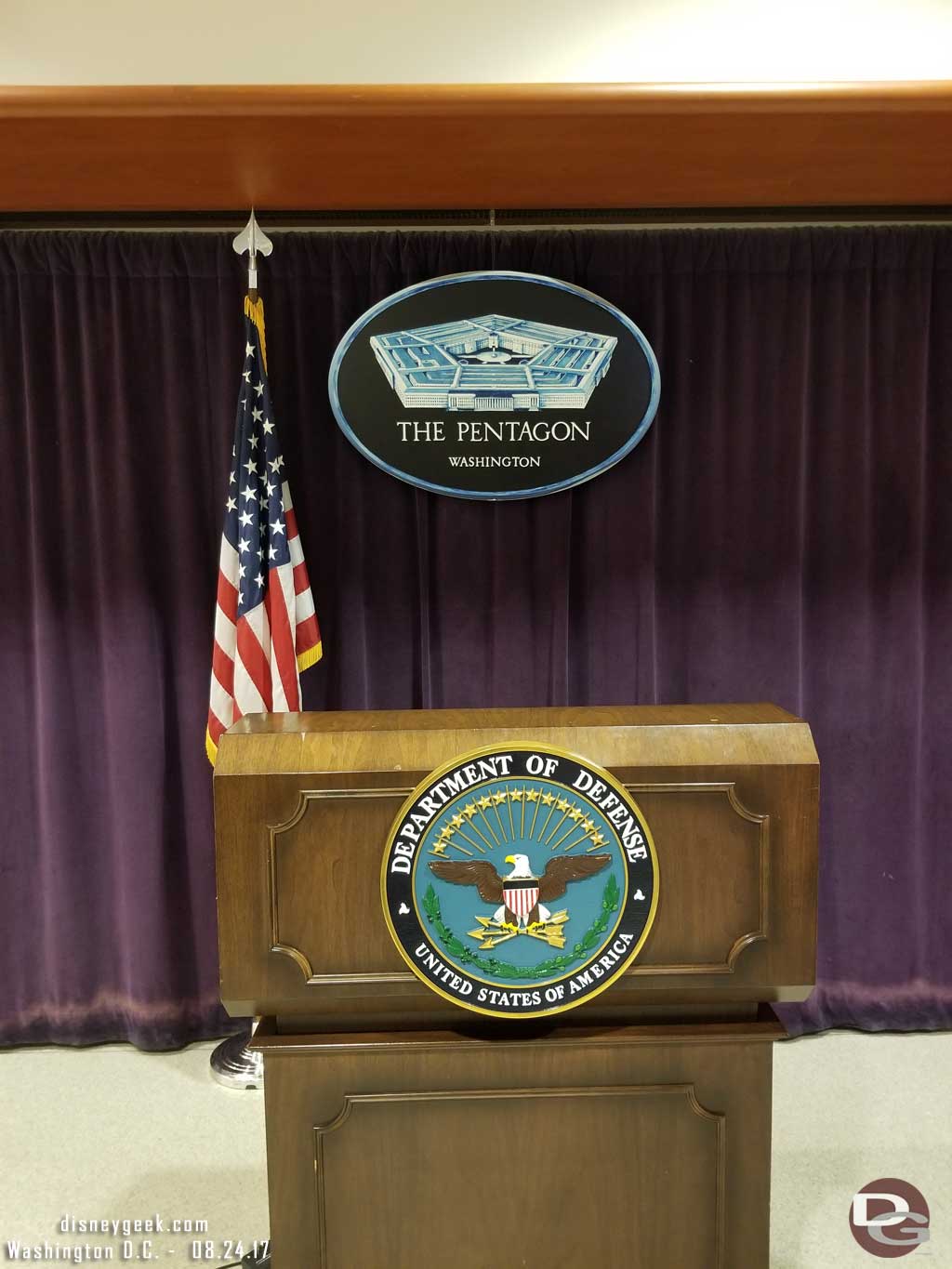 Inside the visitor waiting area is a replica of the press briefing podium that you can pose at for a picture.