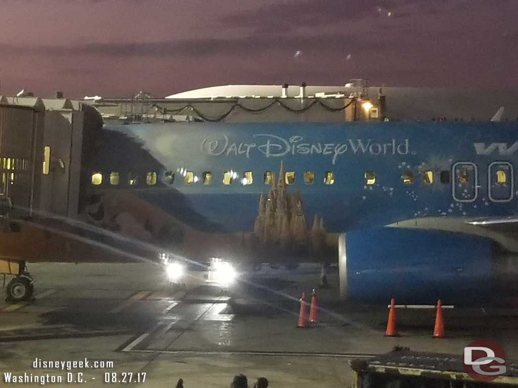 Once back at Los Angeles International Airport the gate next to the one we pulled into had a Walt Disney World WestJet featuring Frozen on the tail.