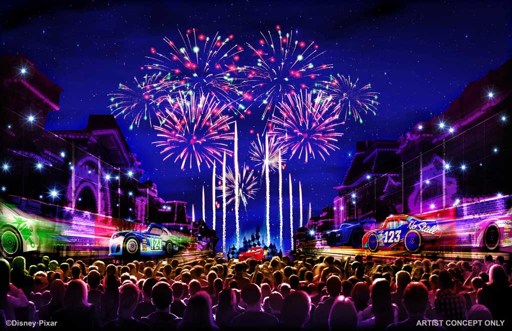 TOGETHER FOREVER FIREWORKS – “Together Forever – A Pixar Nighttime Spectacular,” will celebrate Pixar stories through the decades as it lights up the sky over Disneyland park, beginning with the debut of Pixar Fest, April 13, 2018. This artist’s concept illustrates how guests will be immersed in an emotional journey that begins with the meeting of unlikely Pixar pals and follows them through their adventures. “Together Forever” comes to life through projections on iconic park locations: Sleeping Beauty Castle, the water screens of the Rivers of America, the façade of “it’s a small world” and the buildings of Main Street, U.S.A.  (Disneyland Resort)