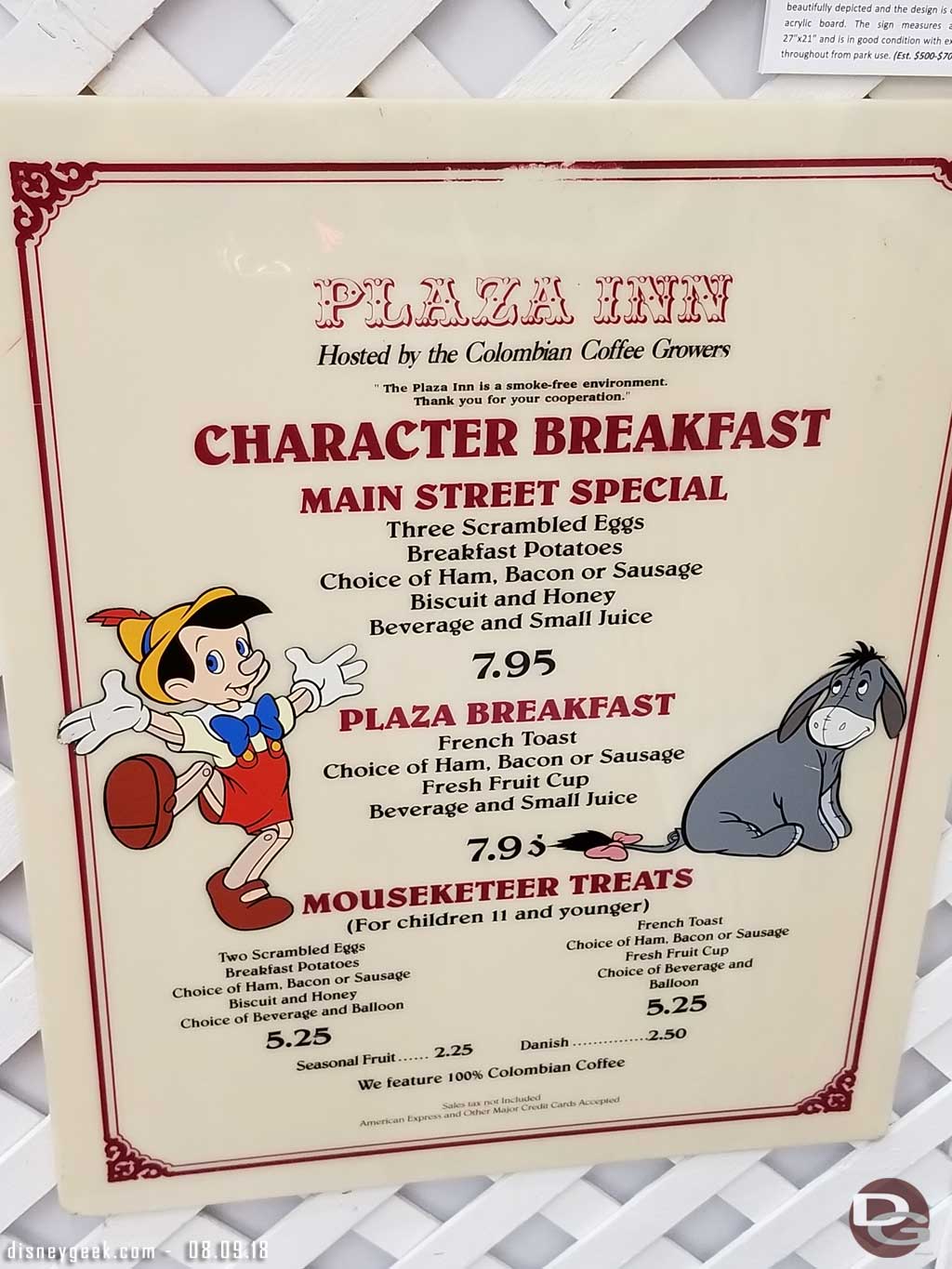 Plaza Inn Breakfast Menu (1990s-2000s)