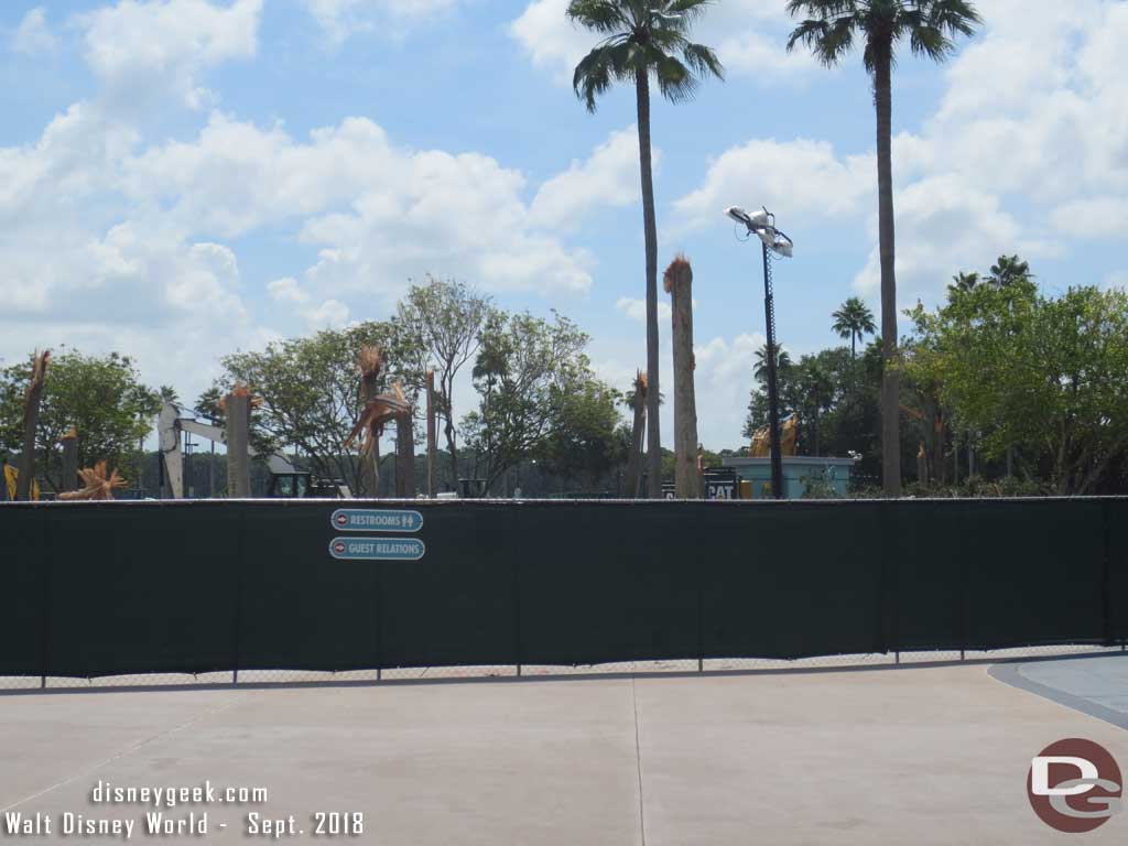 The old bus loop and tram stop area are fenced off and the palm trees were being removed.
