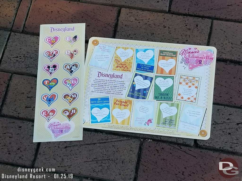 2019 Minnie’s Valentine’s Day Surprise Scavenger Hunt Experience Map and Sticker Set