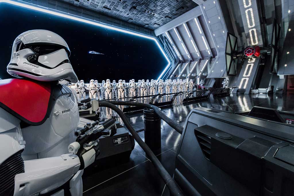 RISE OF THE RESISTANCE -- Disney guests will traverse the corridors of a Star Destroyer and join an epic battle between the First Order and the Resistance - including a face-off with Kylo Ren - when Star Wars: Rise of the Resistance opens Dec. 5, 2019 at Walt Disney World Resort in Florida and Jan. 17, 2020 at Disneyland Resort in California. At 14 acres each, Star Wars: Galaxy's Edge at Disneyland Park and Disney's Hollywood Studios is Disney's largest single-themed land expansion ever. (Joshua Sudock/Disney Parks)