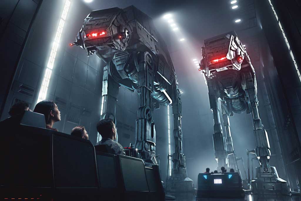 Disney guests will traverse the corridors of a Star Destroyer and join an epic battle between the First Order and the Resistance - including a faceoff with Kylo Ren - when Star Wars: Rise of the Resistance opens Dec. 5, 2019, at Walt Disney World Resort in Florida and Jan. 17, 2020, at Disneyland Resort in California. At 14 acres each, Star Wars: Galaxy's Edge at Disneyland, now open, and at Disney's Hollywood Studios, opening Aug. 29, 2019, is Disney's largest single-themed land expansion ever. (Disney Parks)