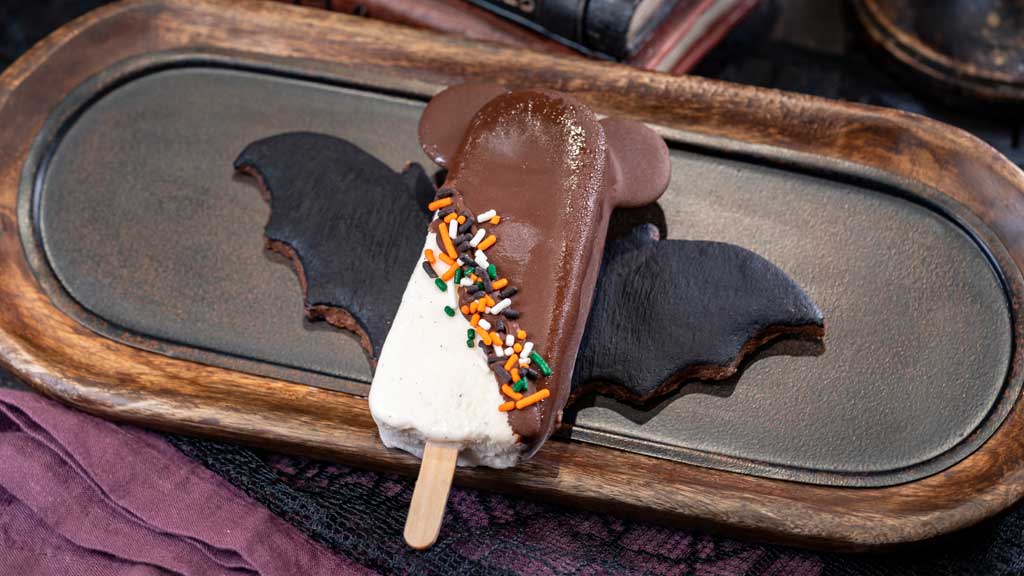 At Clarabelle’s Hand-Scooped Ice Cream at Disney California Adventure Park, guests will find this Vampire Mickey Ice Cream Bar dipped in chocolate with shortbread cookie. (David Nguyen/Disneyland Resort)