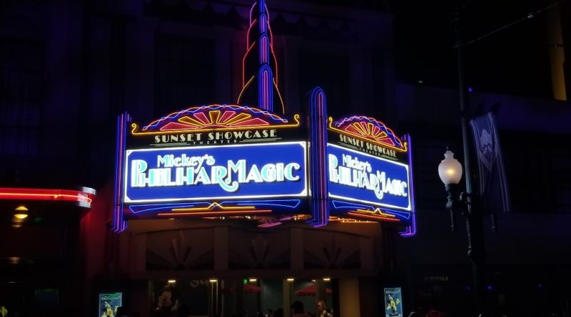 Sunset Showcase Theater sign after dark - The Geek's Blog @ disneygeek.com