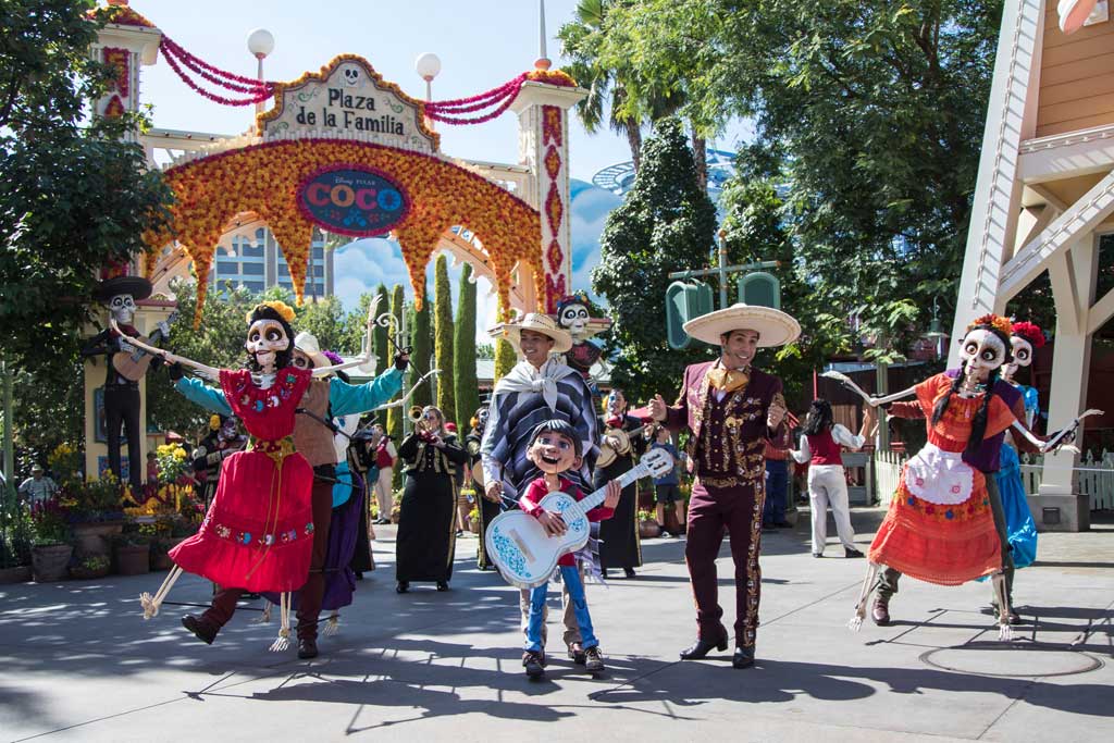 A Musical Celebration of Coco, taking place Sept. 6-Oct. 31, 2019, at Disney California Adventure Park, brings together the traveling Storytellers of Plaza de la Familia. In this festive performance, Miguel is joined by singing host Mateo, the Grammy® Award-winning Mariachi Divas and authentic folklórico dancers. The group entertains guests with beloved songs from the film, transporting everyone into the story of young Miguel’s fantastical journey. Disneyland Resort is located in Anaheim, Calif. (Joshua Sudock/Disneyland Resort)