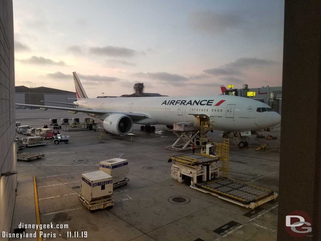 Walked down to our gate, our Air France 777 waiting for us.